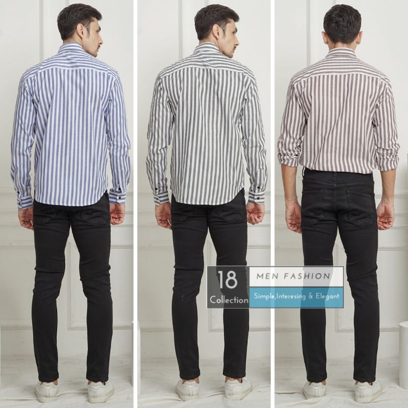 [BEST SELLER] Kemeja Slimfit Lengan Panjang Motif Salur