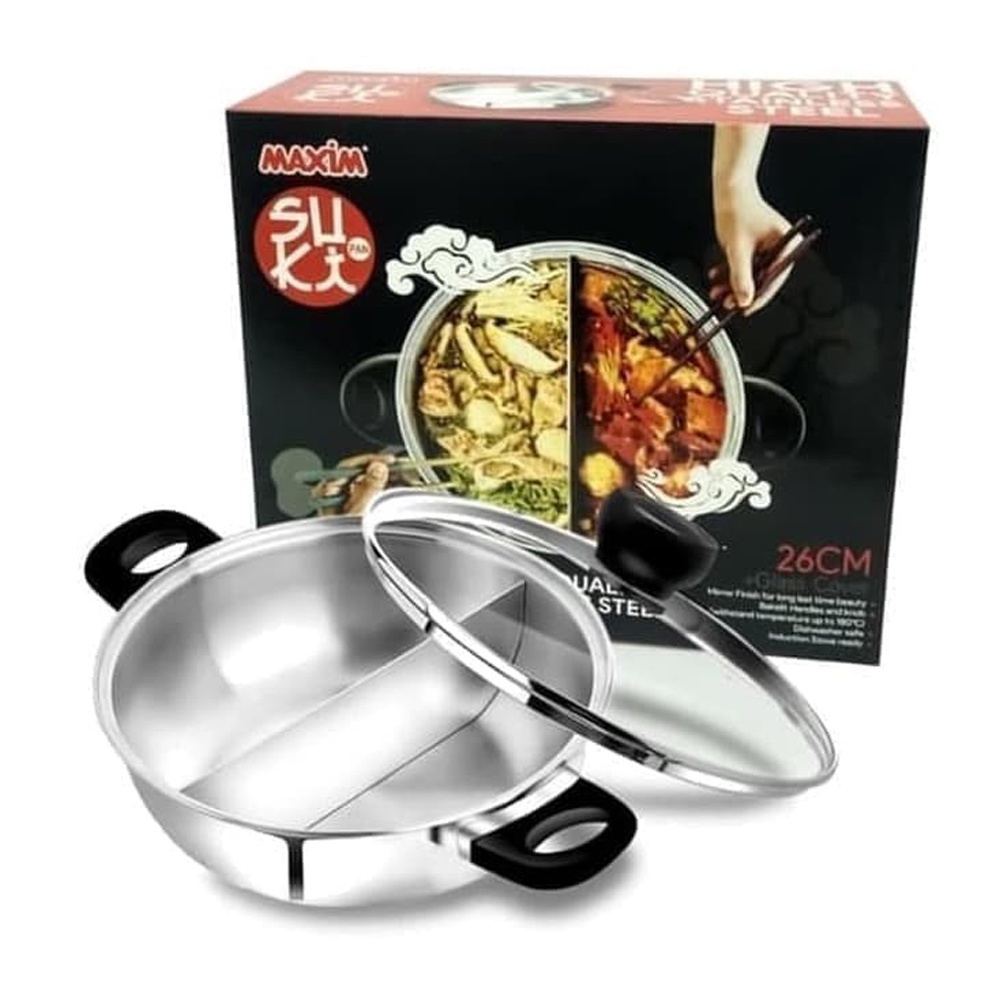 FM - Maxim Panci Shabu Suki Pan 26 cm Tutup Kaca Stainless steel / shabu / anti lengket serbaguna