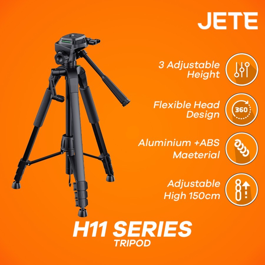 JETE H11 Tripod Professional DSLR Camera Video Tripod Pan Head 3 Way