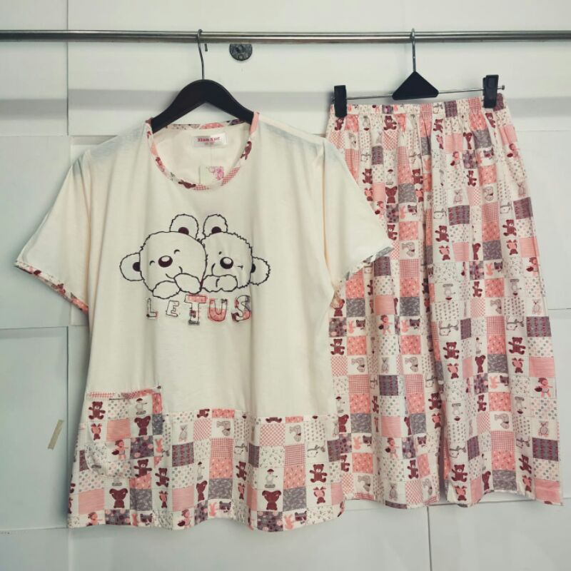 jenica-set baju tidur 3/4 import/piyama wanita bordir