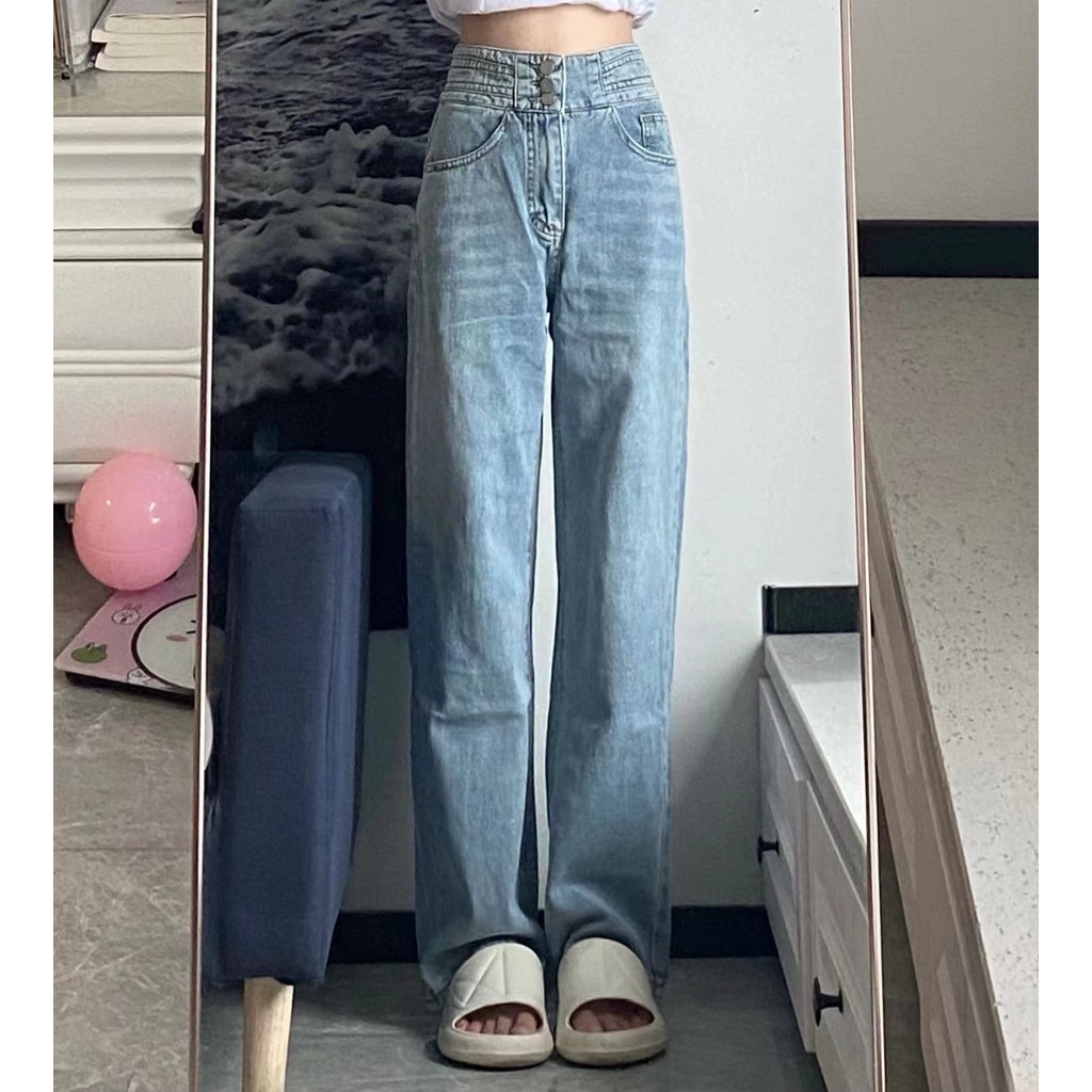 new biru muda high waist murah celana jeans panjang wanita kulot korea