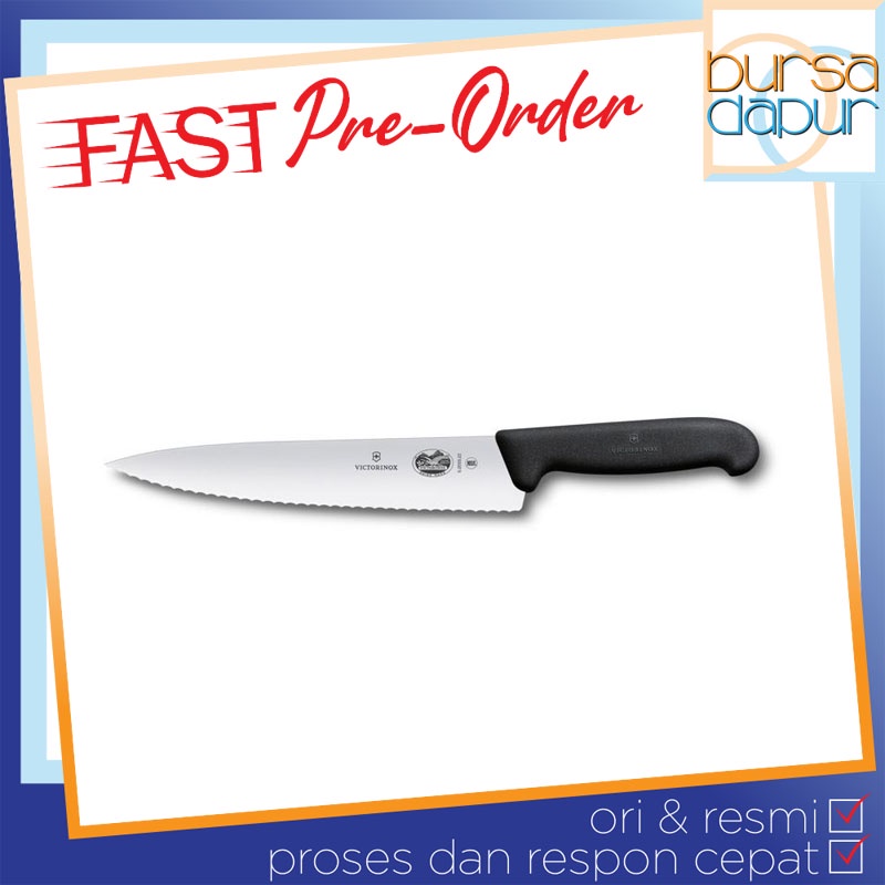 Pisau Victorinox [5.2033.22] Carving Knife (gerigi) 22 cm Black Nylon