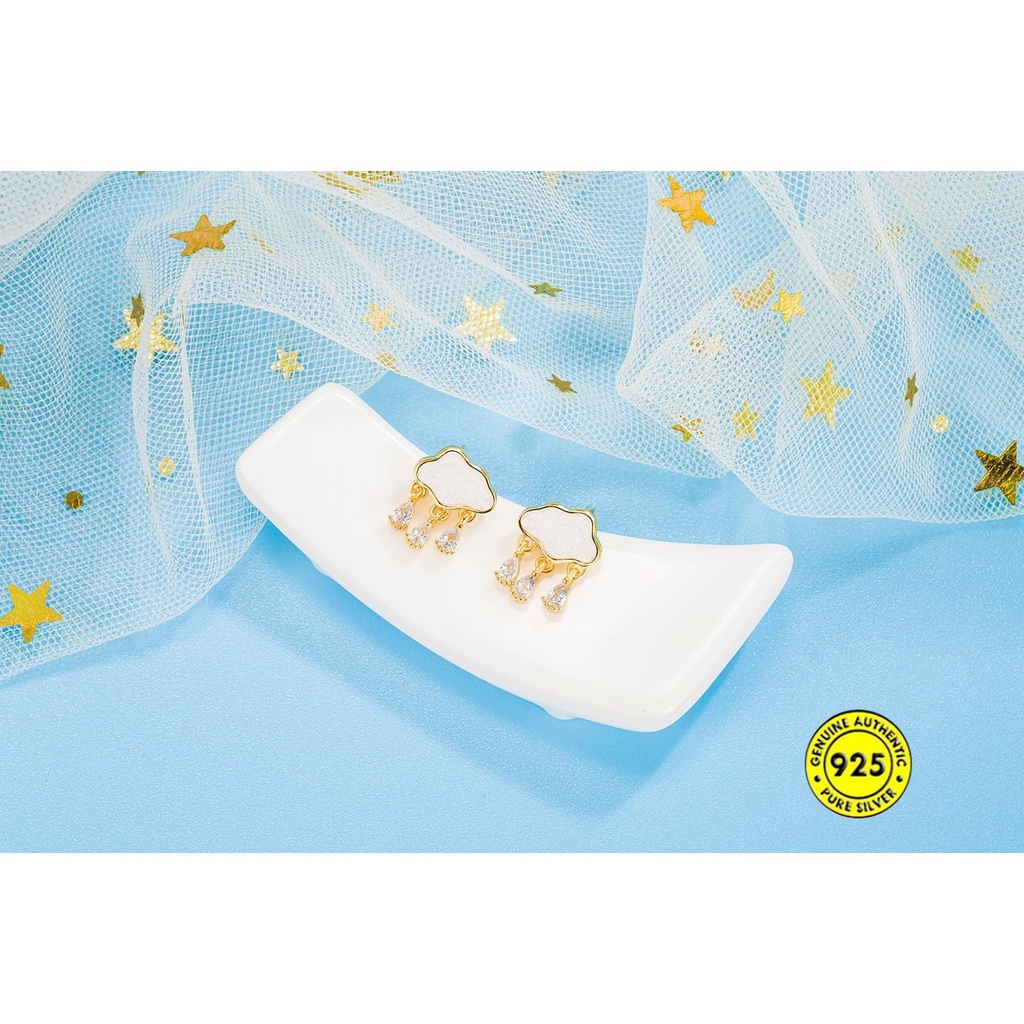 Anting Tusuk Lapis Emas 18K Dengan Mutiarabatu Zircon Model Tetesan Air Hujan Untuk Wanita U1076