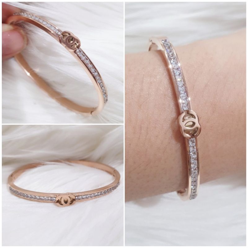 Gelang titanium asli Motif Gc bahan tebal Anti karat anti alergi Bracelet Stainless steel Premium Quality Gt619