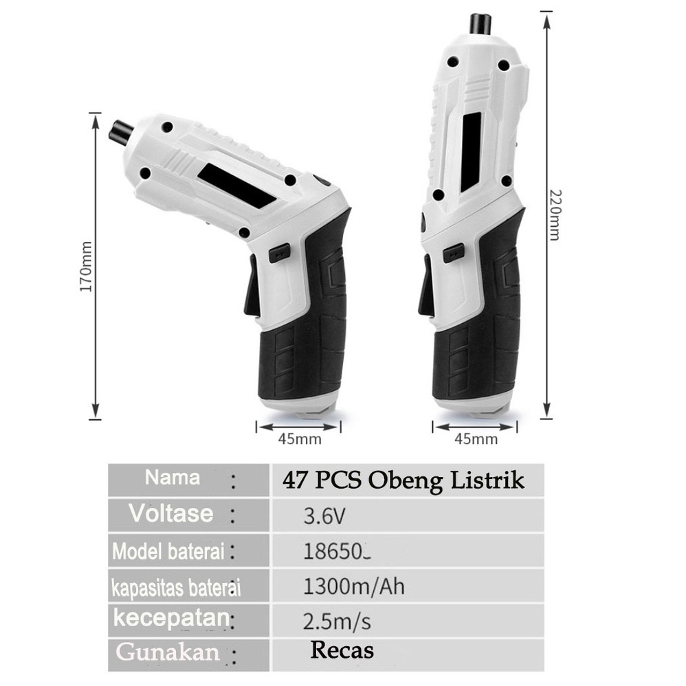 ITS 47 Pcs obeng listrik  Mesin Bor Cordless Mini 4.2V Screwdriver Baterai bisa cas impact cordless drill