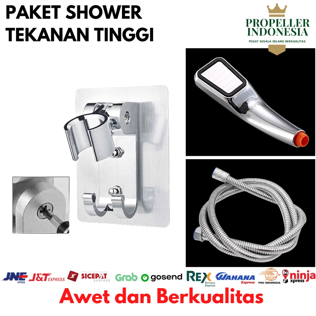 Paket Kepala Shower 300 Lubang Penyangga Shower dan Fleksible 150cm