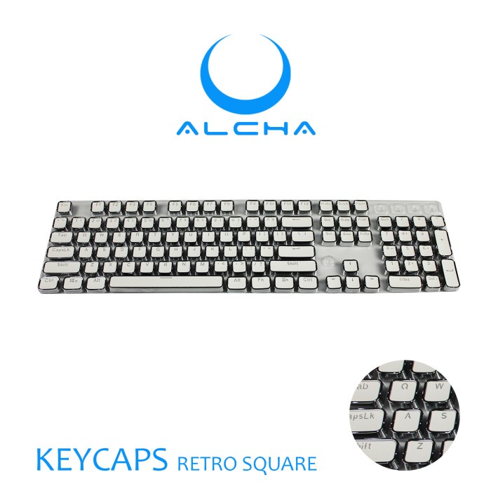 ALCHA KEYCAPS RETRO SQUARE BACKLIT BLACK / WHITE - Hitam