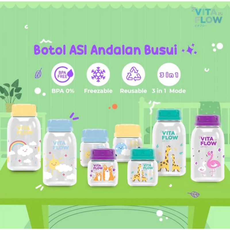 VITAFLOW Botol ASI PP 8 x 60ml Breast milk Storage Bottle Breastmilk Botol ASI Plastik 60ml Nursing Bottle