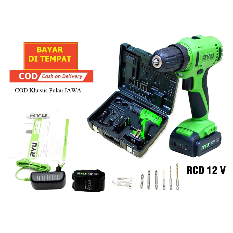 RYU RCD 12V Cordless Drill 12 V Mesin Bor 2 Beterai Cordless 12V 12 Volt Cordless Ryu 2 Baterai RCD 12V Cordless Drill 12 V