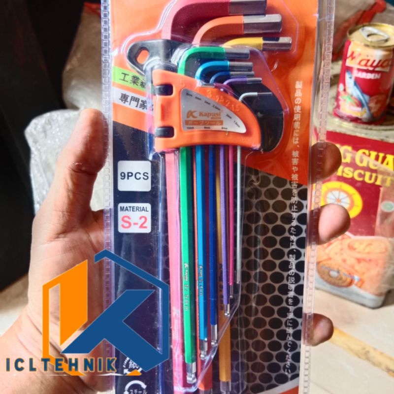 KAPUSI kunci L set 9 pcs Ball point Hex key L set KAPUSI WARNA