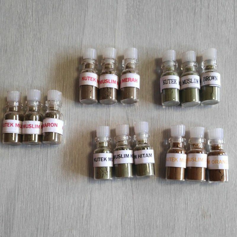 Kutek Kuku Muslimah 3 PCS Botol Kecil Bubuk Pacar Henna Pewarna Merah Maron Red Hitam Brown Orange