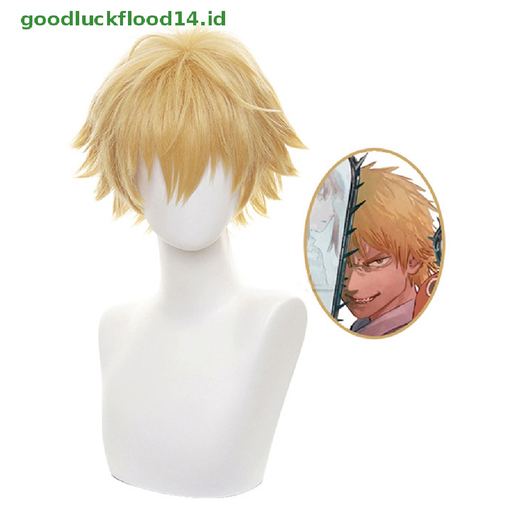 Wig Rambut Pendek Pria Model Rantai Denji Warna Emas Untuk Kostum Cosplay Halloween