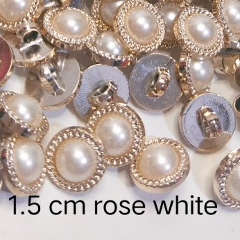 Kancing jamur mutiara timbul motif rose white 13 mm 15 mm 20 mm ISI 50