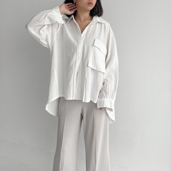 Peach Poppy RIA Oversized Linen Crinkle Shirt - Kemeja Oversize Wanita