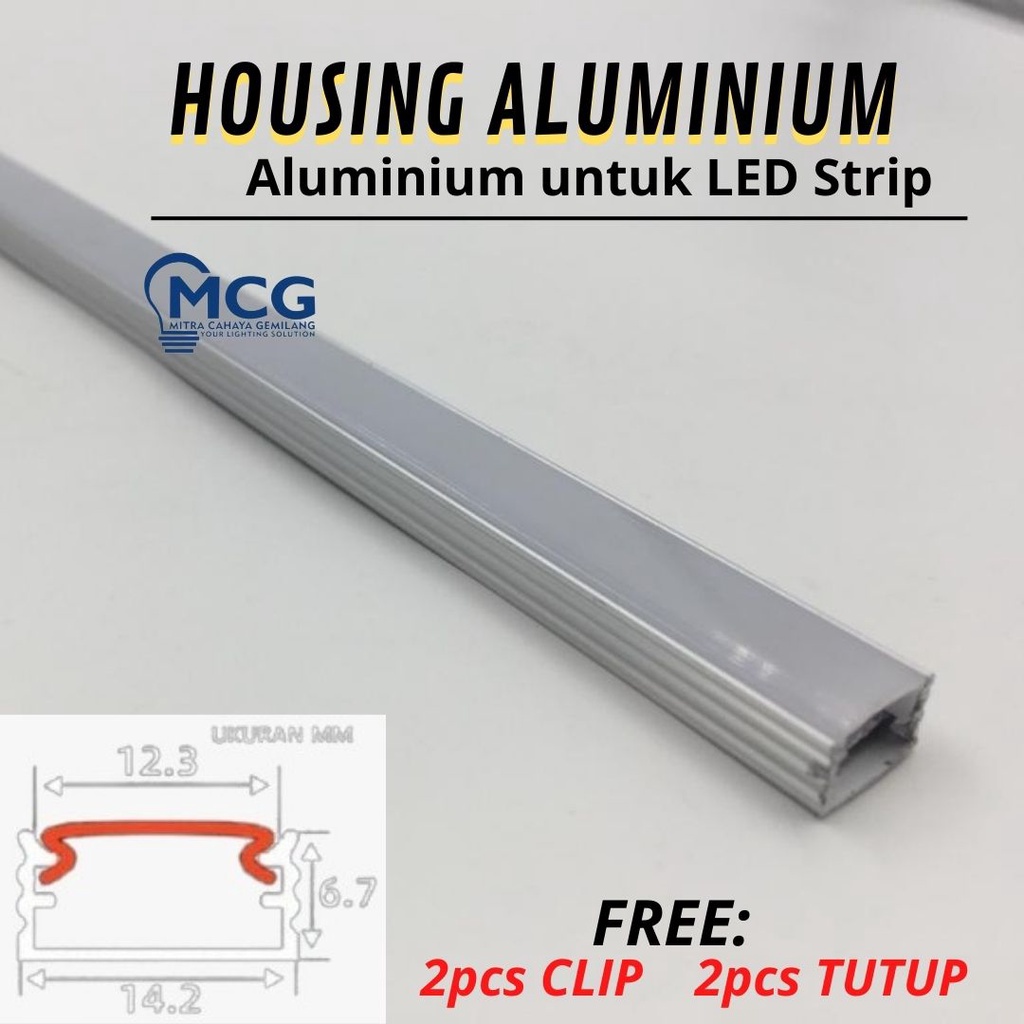 Housing Aluminium Lurus Untuk Lampu LED Strip (permeter)