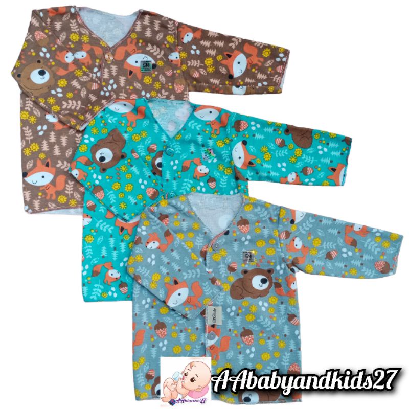 ONO BABY 3PC Baju Bayi Lengan Panjang Full Print Ukuran Newborn 0-4Bulan SNI Nyaman Murah dan Berkualitas