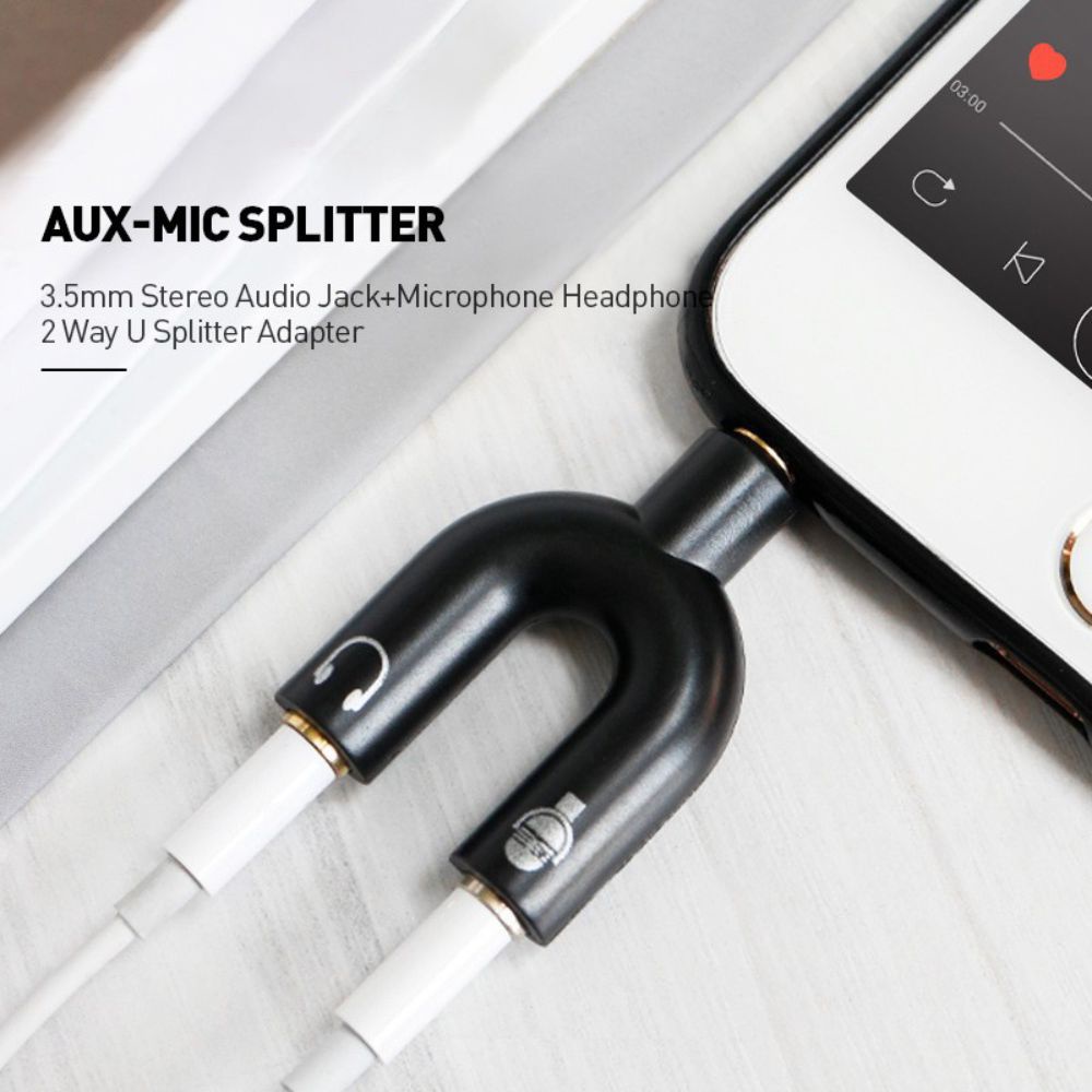 MARKETBIX Penghubung ke Headphone &amp; Mic Audio Splitter U shape 2 in 1 Mic dan audio jack 3.5 mm