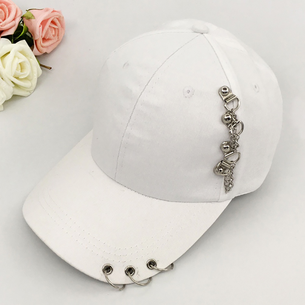 Topi Baseball Anti UV Aksen Ring Metal Gaya Hip Hop Untuk Wanita