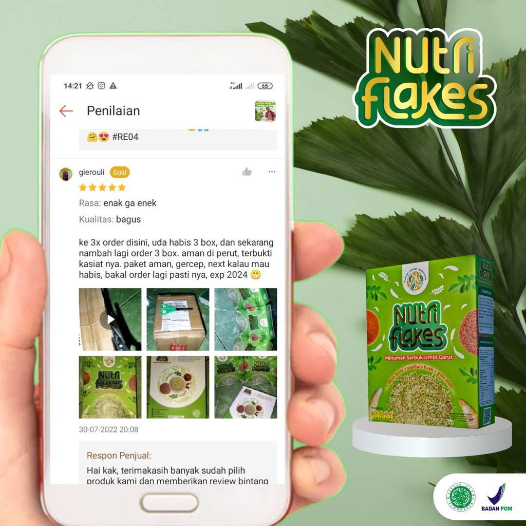 Nutriflakes Anti Gerd - Minuman Umbi Garut &amp; Ekstrak Daun Kelor Bantu Atasi Asam Lambung Maag Akut Kronis Turunkan Berat Badan Diet Kontrol Kolesterol Kolestrol Isi 280gr