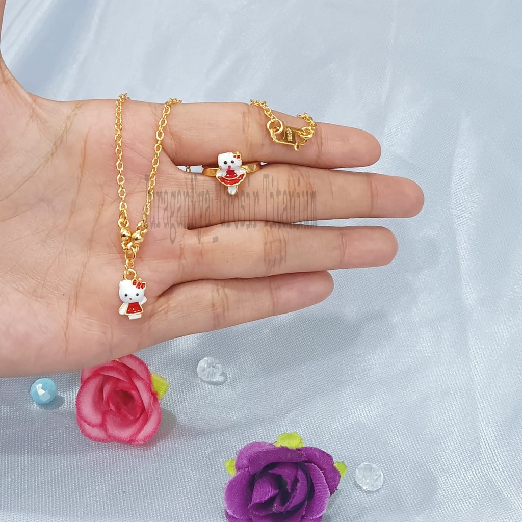 SET ANAK KALUNG+CINCIN MERAH KARAKTER TITANIUM SUPER MEWAH ANTI KARAT&amp;ANTI LUNTUR