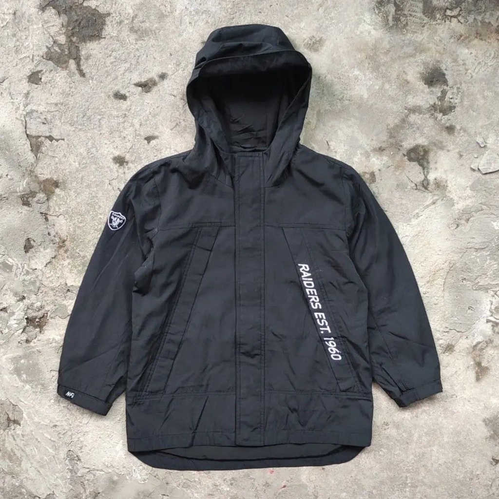 JAKET RAIDERS NFL ORIGINAL IMPORT PARASUT WINDBREAKER PRIA WANITA ANAK ANAK HITAM POLOS JACKET MURAH