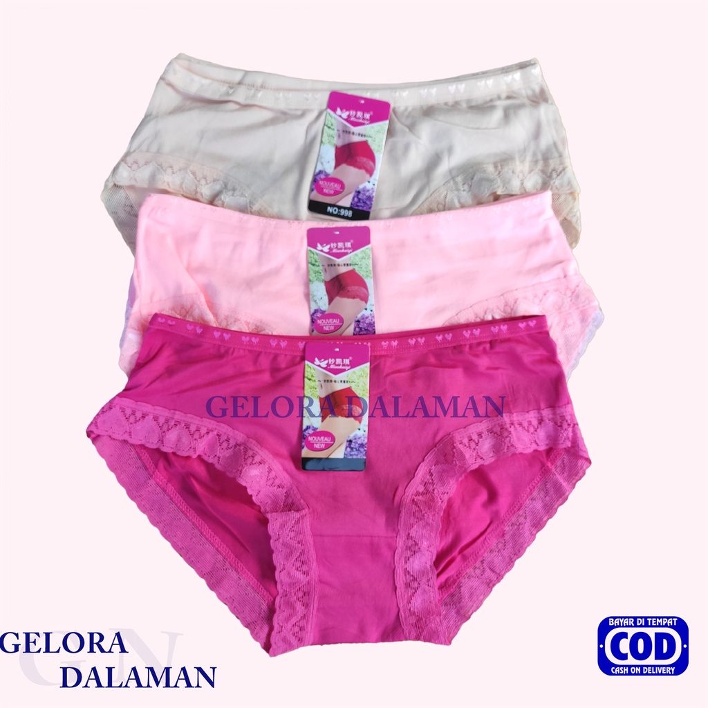 3Pcs Celana Dalam Wanita CD Perempuan Renda