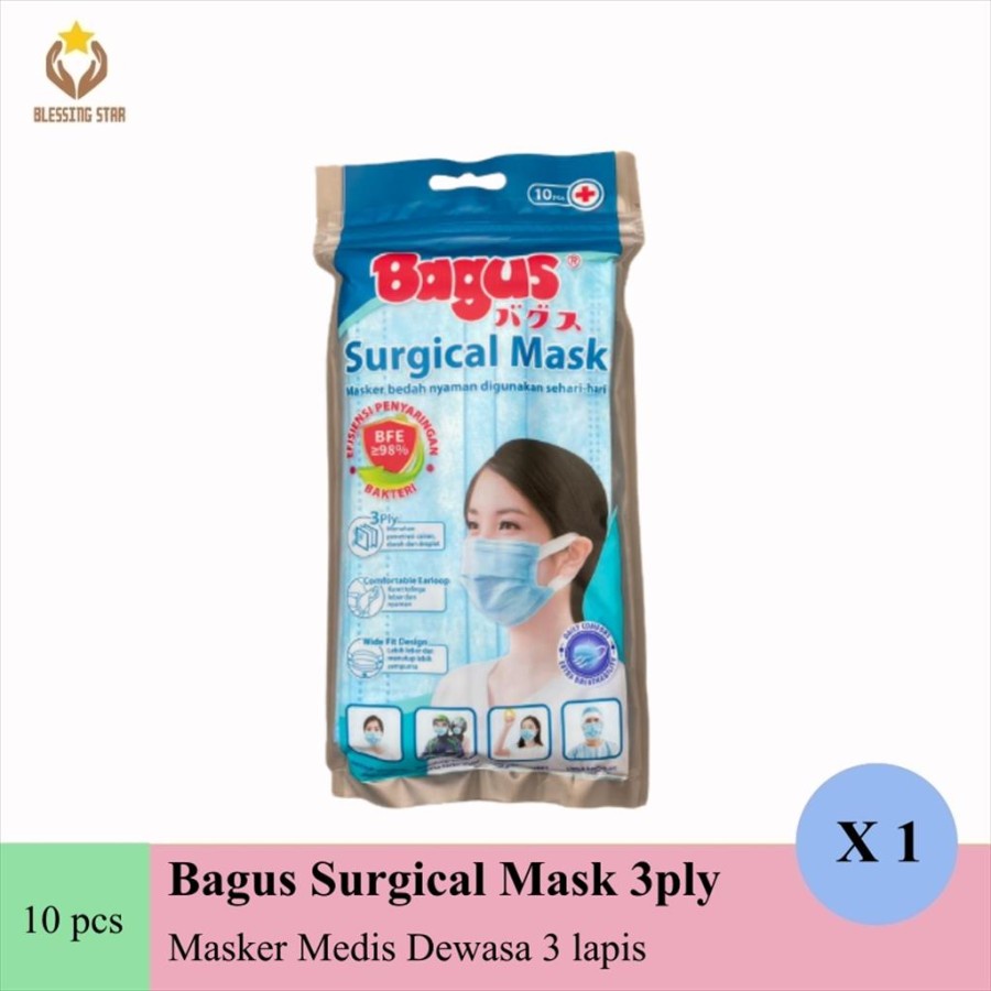 Bagus Masker medis dewasa isi 10 pcs surgical mask 3 ply / lapis