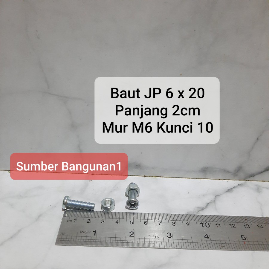 [10pcs] Baut JP 6 x 20 putih 2cm Mur M6 kunci ring 10 kepala bulat obeng 6mm