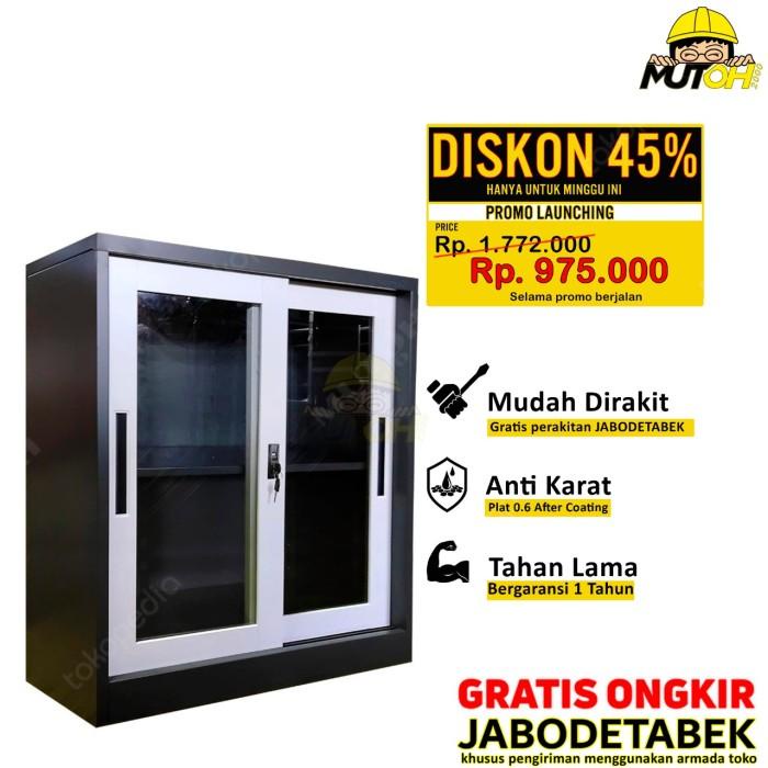 lemari arsip besi cabinet 2 pintu kaca sliding pendek