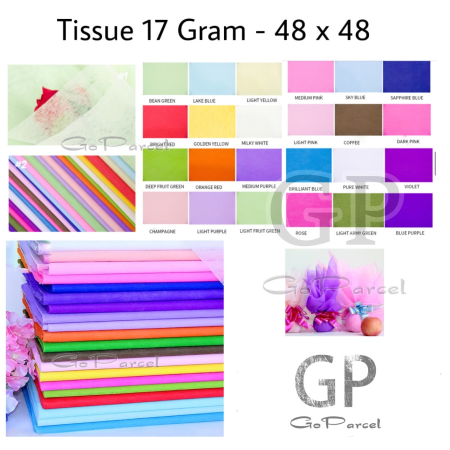 ( Ecer 1 Lembar ) TISSUE 17 GRAM - KERTAS BUNGA COTTON PAPER TISSUE TISU FLOWER PAPER / FLOWER WRAPPING BUKET BUNGA PUTIH CREAM WHITE MAROON BLACK YELLOW