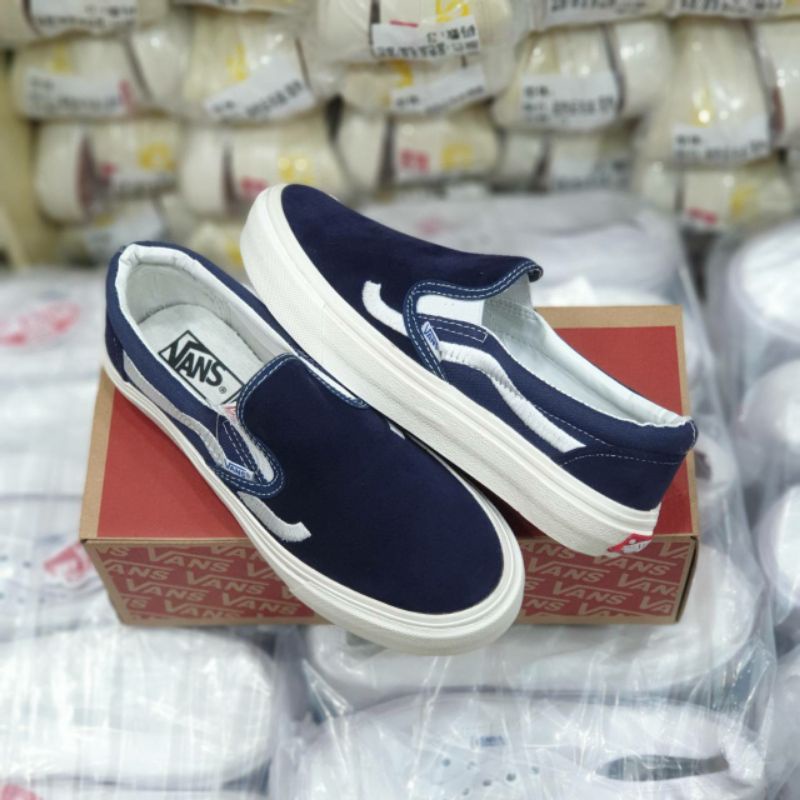 Sepatu Vans Slip on Sidestripe Navy Premium Grade Original Unisex Pria Wanita