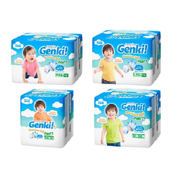 Nepia Genki Diapers Pants - Diapers Popok Celana Sekali Pakai ( L30 M32 XL26 XL38 )