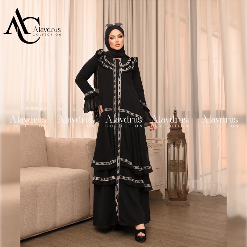 Abaya Turkey Gamis Hitam Arab Saudi Bahan Jetblack Kombinasi Renda Abaya Turkey Umroh Dubai 892