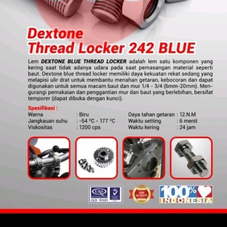 

Dextone Blue Thread Locker 242 - Lem Baut Temporer (dapat dibuka denga