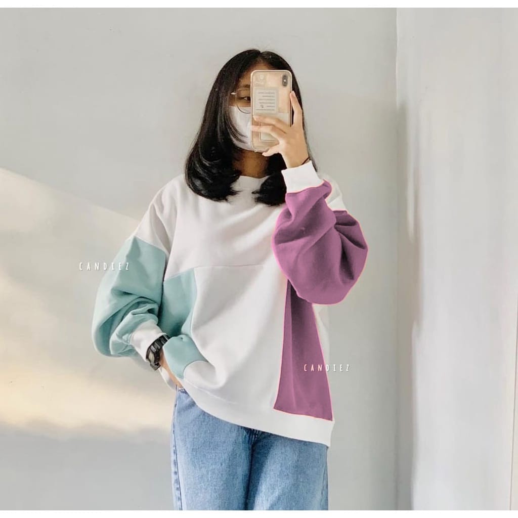 4539 Sweater Wanita Korean | CANDIEZ SWEATER OVERSIZE | Crewneck Wanita Bahan Fleece Tebal Korean Style