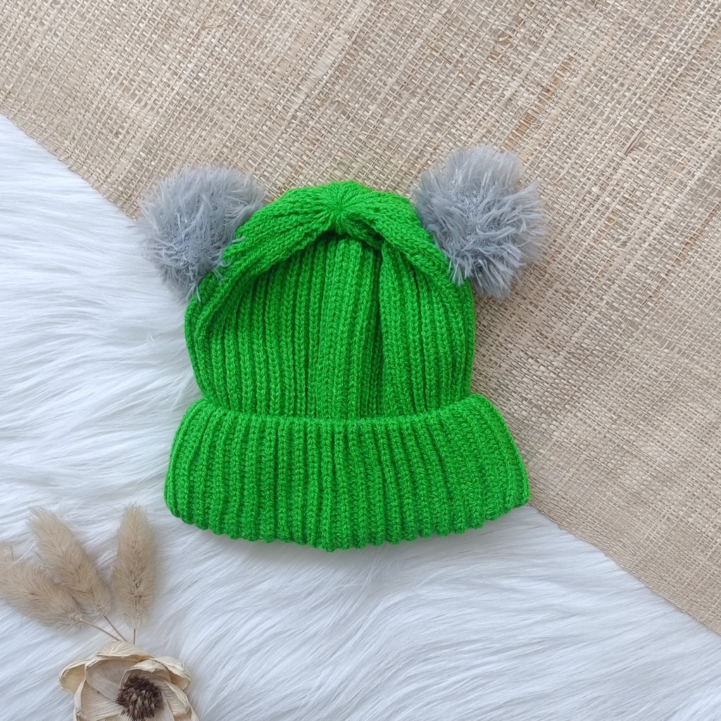 Topi ciput rajut pompom polos