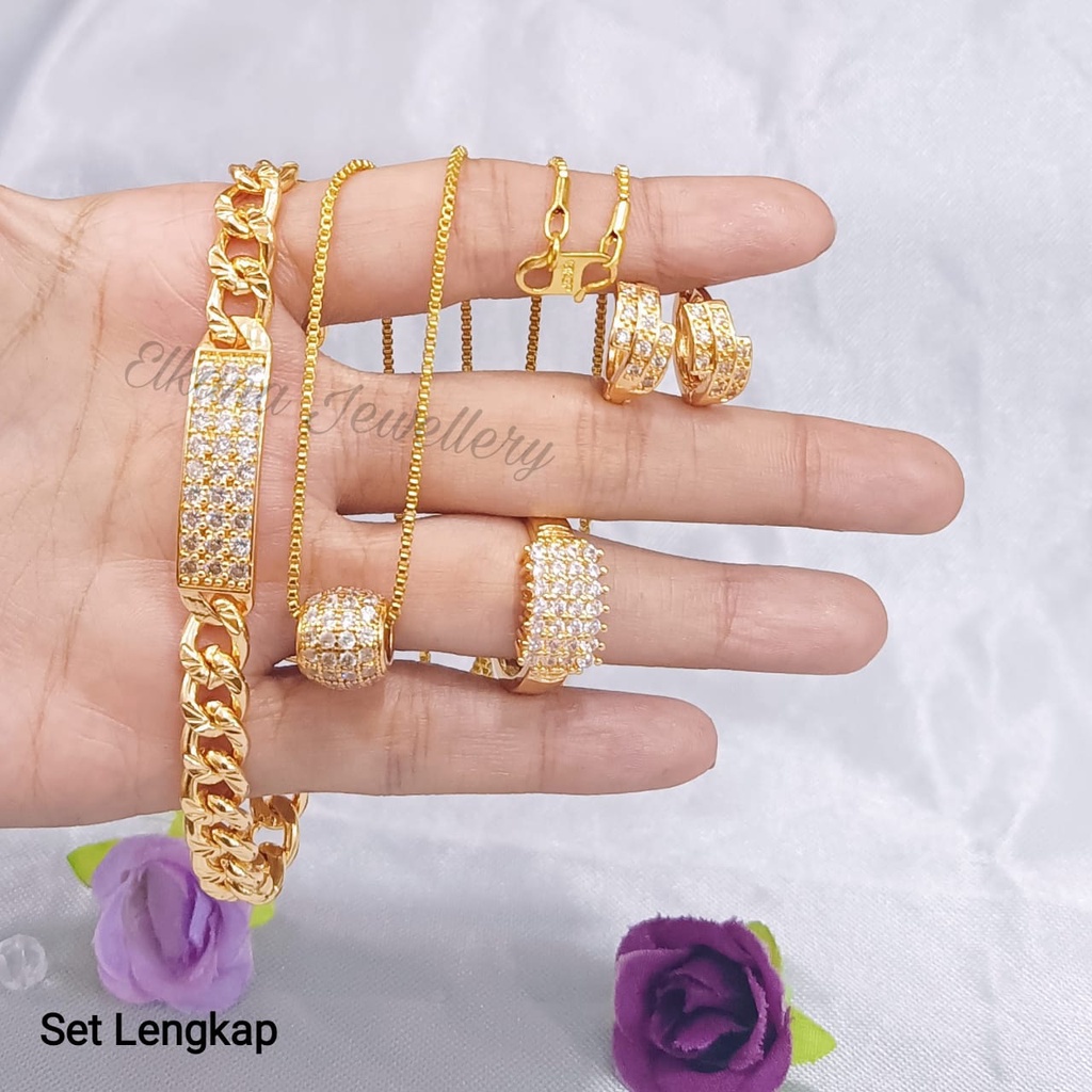 SET DEWASA KOTAK MATA BARIS DIAMOND  Perhiasan super berkelas fashion korea anti karat dan anti luntur