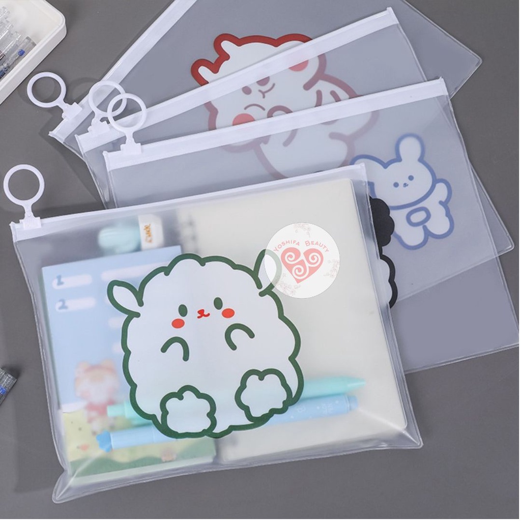 Pouch Ziplock Kosmetik Transparat Motif Kartun Korea Lucu Imut | Ziplock Tempat Pensil Ukuran Besar Dino Bunny Bear Little Girl Korean style