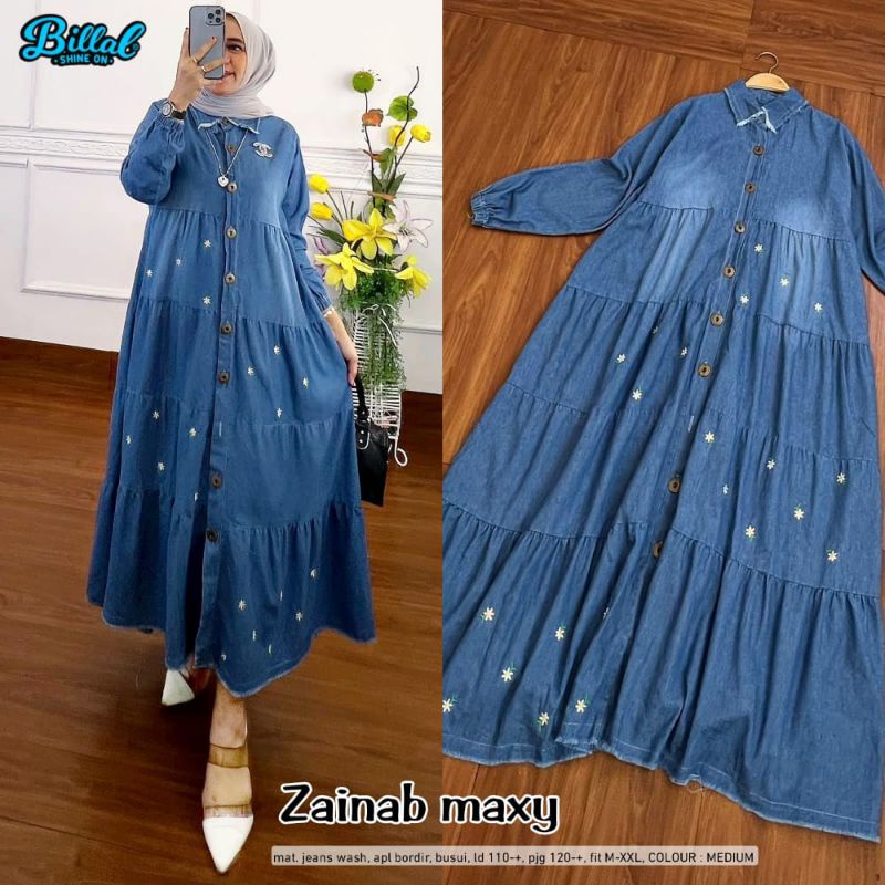 ZAINAB UTAMI DRESS GAMIS WANITA MUSLIMAH BUSUI BAHAN JEANS