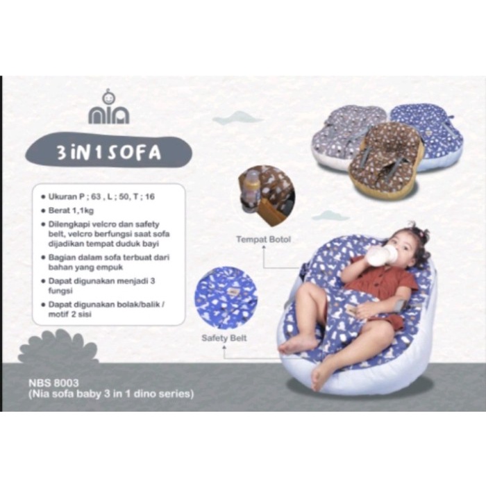 Nia Baby Sofa 3In1 Multifungsi Dino Series Nbs8003 Sofa Bayi