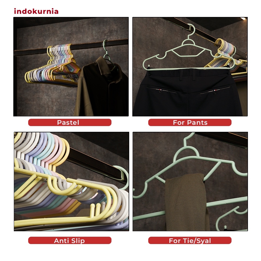 6 PCS GANTUNGAN BAJU PLASTIK BOY INDO KURNIA WARNA PASTEL MACARON - indokurnia LAUNDRY HANGER