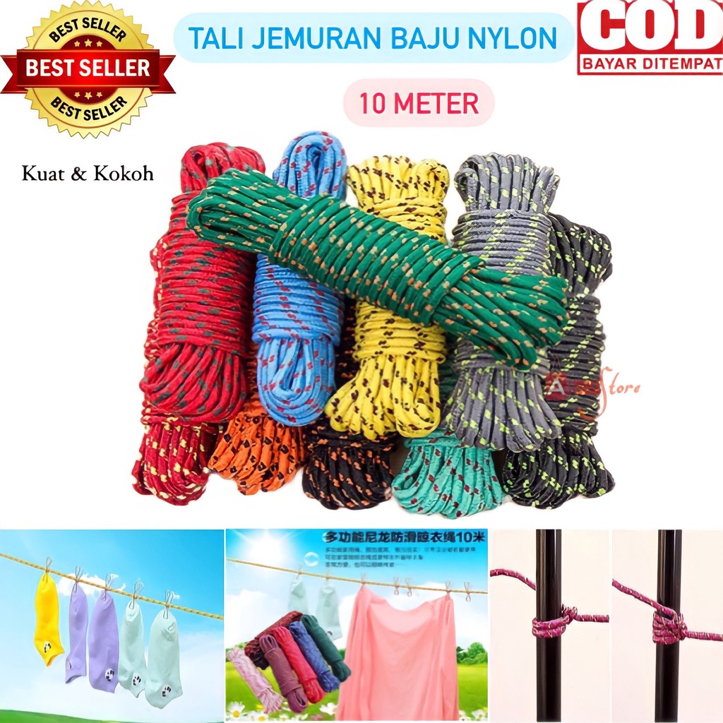 ( BISA COD ) PROMO TALI JEMURAN ANTI SLIP 10 METER / TALI TAMBANG 10 METER / TALI JEMURAN BAJU KUAT / TALI JEMURAN NILON