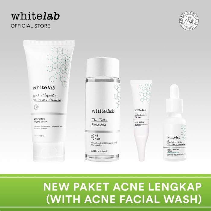 WHITELAB ACNE SERIES / PAKET ACNE /ACNE CARE FACIAL WASH / SERUM/ SOAP/TONER