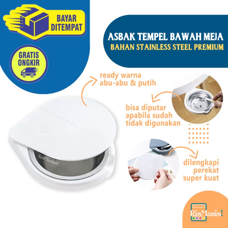 UNDER-DESK ROTATABLE ASHTRAY - Asbak Tempat Sampah Tempel Bawah Meja Kerja Stainless Steel Rotasi Berputar 360 Derajat Abu Puntung Rokok