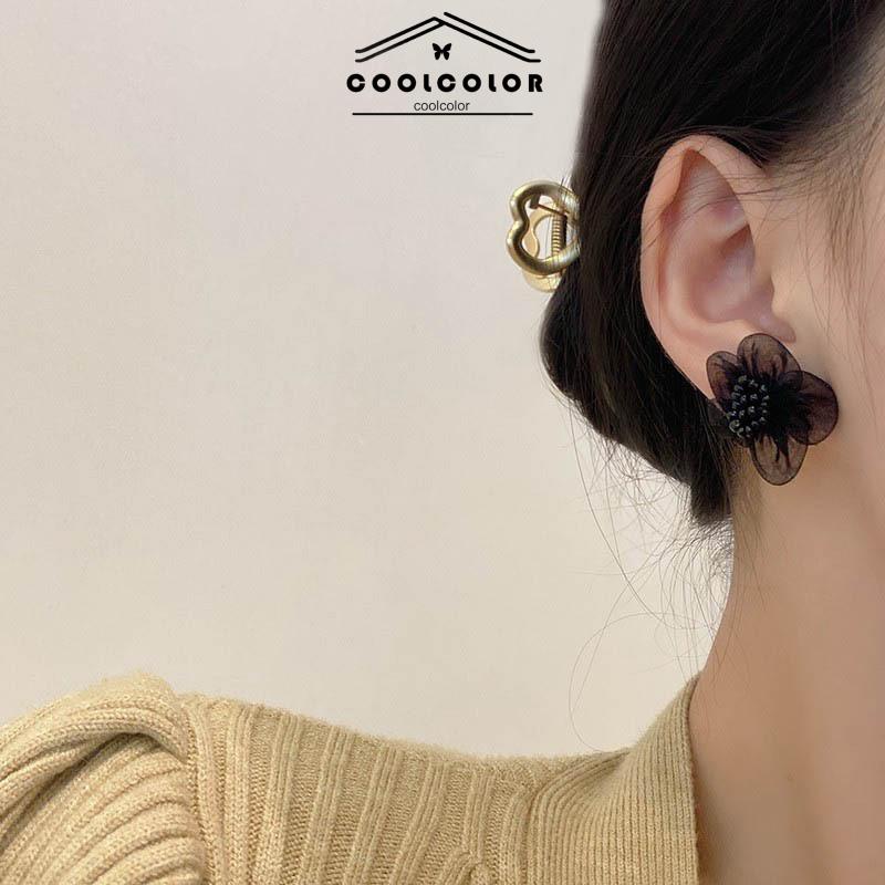 COD❤️1 Pasang anting bunga hitam Korea Musim Gugur Dingin Hitam Kasa Retro Gaya Cina  Anting Tusuk Motif Vintage Fashion Impor Murah Wanita Aksesoris