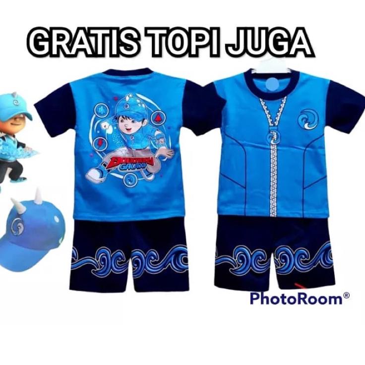 FREE TOPI / BAJU ANAK BOBOIBOY SETELAN ANAK BOBOIBOY AIR API HALILINTAR DAUN GEMPA