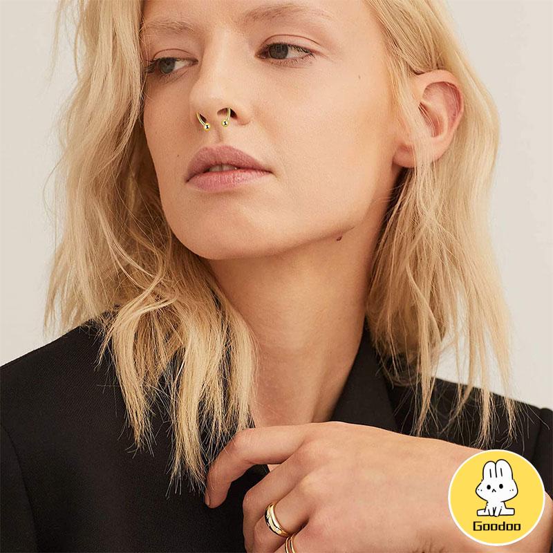 1 Pc Cincin Tindik Hidung Palsu Bentuk U Bahan Stainless Steel Magnet Gaya Punk Rock -Doo