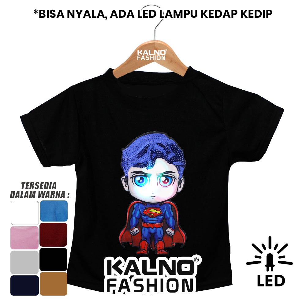 Baju anak karakter SUPRMAN 5 SM443 LED umur 1 - 7 tahun Random Ukuran S M L XL Bahan Katun polyester