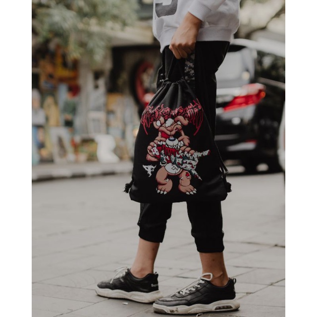 ROFAD STORE - Tas Serut Pria Wanita Waterproof - Tas Serut Terlaris - Tas serut Pria String bag Polos Hitam - Tas selempang Olahraga bahan kanvas