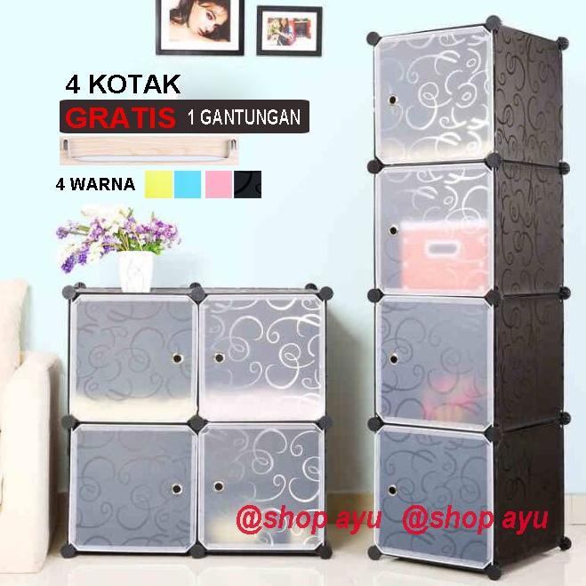 LEMARI PLASTIK LEMARI PAKAIAN RAK SERBAGUNA SUSUN LEMARI BAJU 4 PINTU+1 GANTUNGAN MURAHHHH...,,,,,